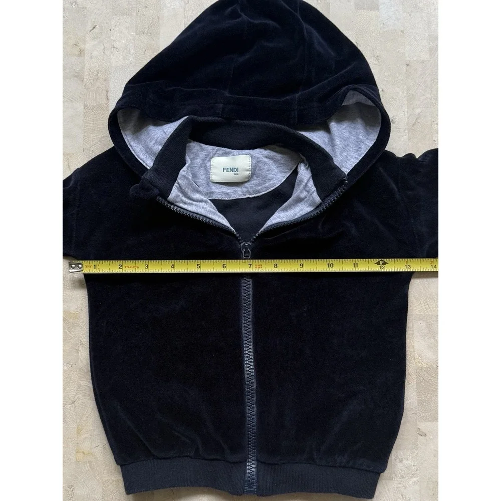 FENDI Kids Italy designer Navy Full Zip Velour Logo Hoodie Luxury Sz 24 Months - Picture 4 of 10